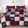 Lenjerie de pat dublu din finet Patrate cu imprimeu geometric in nuante de bordo, negru, alb si gri
