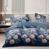 Lenjerie pat finet albastru petrol, model cu puf de papadie si fluturi, set 6 piese cu cearsaf 230x250