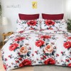 Lenjerie de pat dublu din finet Trandafiri cu imprimeu floral elegant cu trandafiri rosii si crem pe fundal alb