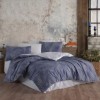 Lenjerie de pat dublu family bumbac 100% ranforce Nazenin Home Eldora cu design geometric în nuanțe de albastru și alb