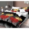 Lenjerie de pat dublu din finet, 6 piese, cu design romantic de copaci inimă și siluete de cuplu.