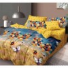 Lenjerie de pat dublu din finet, 6 piese, cu design colorat de baloane și fluturi pe fundal albastru și galben