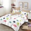 Lenjerie de pat dublu din finet cu 6 piese, cod FN124, design cu frunze colorate pe fundal alb