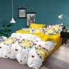 Lenjerie de pat dublu din finet, 6 piese, design inimi aurii și fluturi colorați