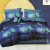 Lenjerie de pat dublu din finet cu 6 piese, decorată cu fluturi turcoaz și motive florale.