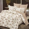 Lenjerie de pat dublu din finet, 6 piese, design floral clasic crem și maro