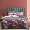 Lenjerie de pat dublu din finet cu 6 piese, design floral multicolor pe fundal mov