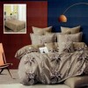 Lenjerie de pat dublu din finet cu 6 piese, design elegant cu flori roz și maro pe fundal bej