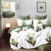 Lenjerie de pat dublu din finet cu 6 piese, design elegant cu frunze verzi pe fundal alb