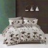 Lenjerie de pat dublu din finet, 6 piese, design floral negru și alb