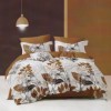 Lenjerie de pat dublu din finet, 6 piese, design floral maro și crem