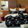 Lenjerie de pat dublu din finet cu 6 piese, design elegant cu flori stilizate albe și maro pe fundal negru