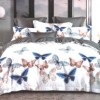 Lenjerie de pat dublu din finet cu 6 piese, design elegant cu fluturi albastri și maro pe fundal alb