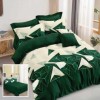 Lenjerie de pat dublu din finet cu 6 piese, design geometric în verde și alb.