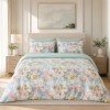 Lenjerie de pat dublu Garden Riviere din bumbac ranforce premium cu flori pastelate si verde menta