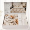 Lenjerie de pat dublu Golden Dunes din bumbac ranforce premium cu flori bej și caramel