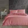 Lenjerie de pat roz, țesătură jacquard creponat, 100% bumbac ranforce, set 4 piese.