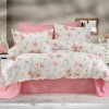 Lenjerie de pat dublu albă cu magnolii roz, model rnfn255