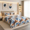 Lenjerie de pat dublu Ocean Flow din bumbac ranforce premium cu model abstract albastru bej