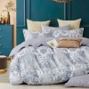 Lenjerie pat percale bumbac 100% cu design baroc alb pe fundal gri-albastru