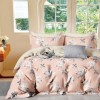Lenjerie pat percale bumbac 100% cu flori albe pe fond piersică