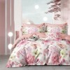 Lenjerie pat percale bumbac 100% cu design floral în tonuri de roz, ivory și verde pastel