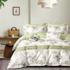Lenjerie pat percale bumbac 100% cu design floral și accente verde oliv, mesaj decorativ
