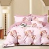 Lenjerie pat bumbac 100% percale cu flori roz pe fundal roz pal