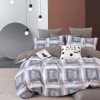 Lenjerie pat percale bumbac 100% cu design geometric alb și gri