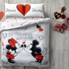 Lenjerie de pat dublu Disney Perfect Match, imprimeu alb negru roșu, Minnie și Mickey Mouse, 4 piese, bumbac