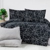 Lenjerie de pat dublu ranforce 4 piese design abstract negru cu linii albe