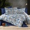 Lenjerie de pat dublu ranforce 4 piese cu design abstract albastru și bej din bumbac