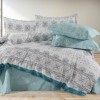 Lenjerie de pat dublu ranforce 4 piese cu design geometric in nuante de turcoaz, alb si rosu din bumbac