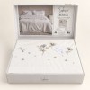 Lenjerie de pat dublu Roman crem deschis cu broderii florale, 6 piese, Saheser Home