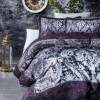 Lenjerie de pat din satin de lux model Carus mov-albastru cu design baroc