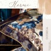 Lenjerie de pat din satin de lux albastru-maro cu design abstract