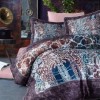 Lenjerie de pat din satin de lux model Lagri maro-albastru cu design floral