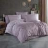 Lenjerie de pat satin de lux Lalin, design floral și geometric lila crem, 100% bumbac satinat, set 4 piese