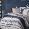 Lenjerie de pat din satin de lux model Bono bej-albastru cu design geometric și floral