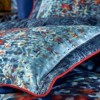 Lenjerie de pat din satin de lux model Ethnical albastru-portocaliu cu design etnic