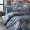 Lenjerie de pat din satin de lux model Exco albastru-crem cu design floral și geometric