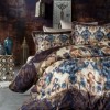 Lenjerie de pat din satin de lux albastru-maro cu design abstract
