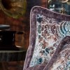 Lenjerie de pat din satin de lux model Lagri maro-albastru cu design floral