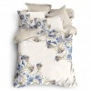 Lenjerie de pat din satin de lux model Lalyum bej-albastru cu design floral