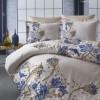 Lenjerie de pat din satin de lux model Lalyum bej-albastru cu design floral
