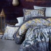 Lenjerie de pat din satin de lux model Twin gri-galben cu design baroc