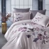 Lenjerie de pat din satin de lux model Werco roz-mov cu design floral