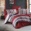 Lenjerie de pat satin de lux Palomar, design modern cu dungi și carouri roșu alb gri, 100% bumbac satinat, set 4 piese