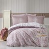 Lenjerie de pat din bumbac satinat, model Rodisa Roz Pudra V1, roz pudrat și alb cu modele delicate
