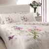 Lenjerie de pat albă din bumbac satinat Nicole Lila cu flori lila, set de 6 piese, decor elegant și rafinat
